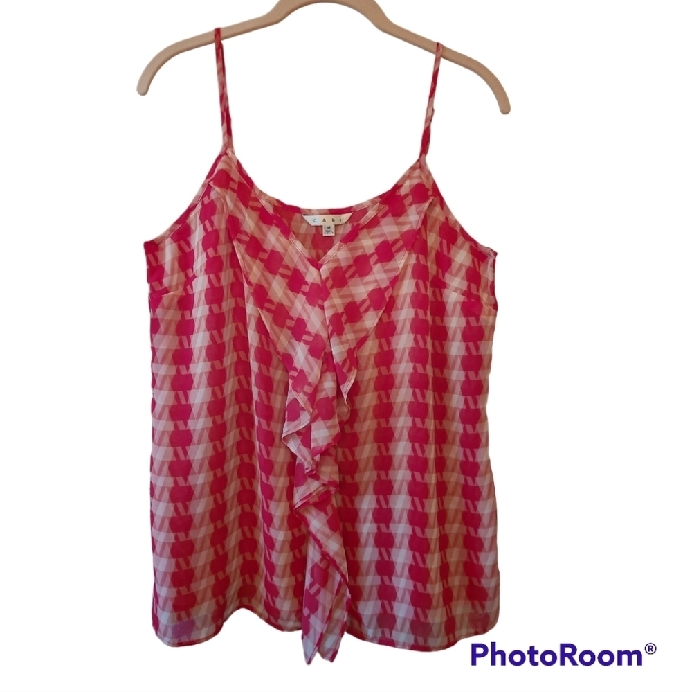 Cabi* Fushia/White Plaid*  Cami Tank Top* Sz M